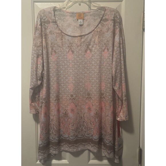 Ruby Rd. Tops - Ruby Rd. Womens Must Haves II Blouse Top 3/4 Sleeve Plus Size 3X Pink Brown NWT